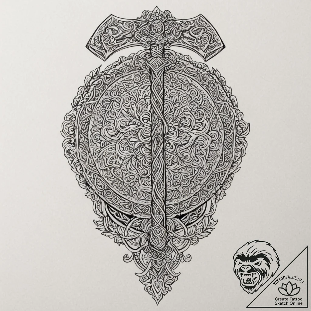 Tattoo sketch a detailed and menacing viking... - tattoo sketch (№1752883866_0, 19.07.2025 00:11) — tattoovalue.net