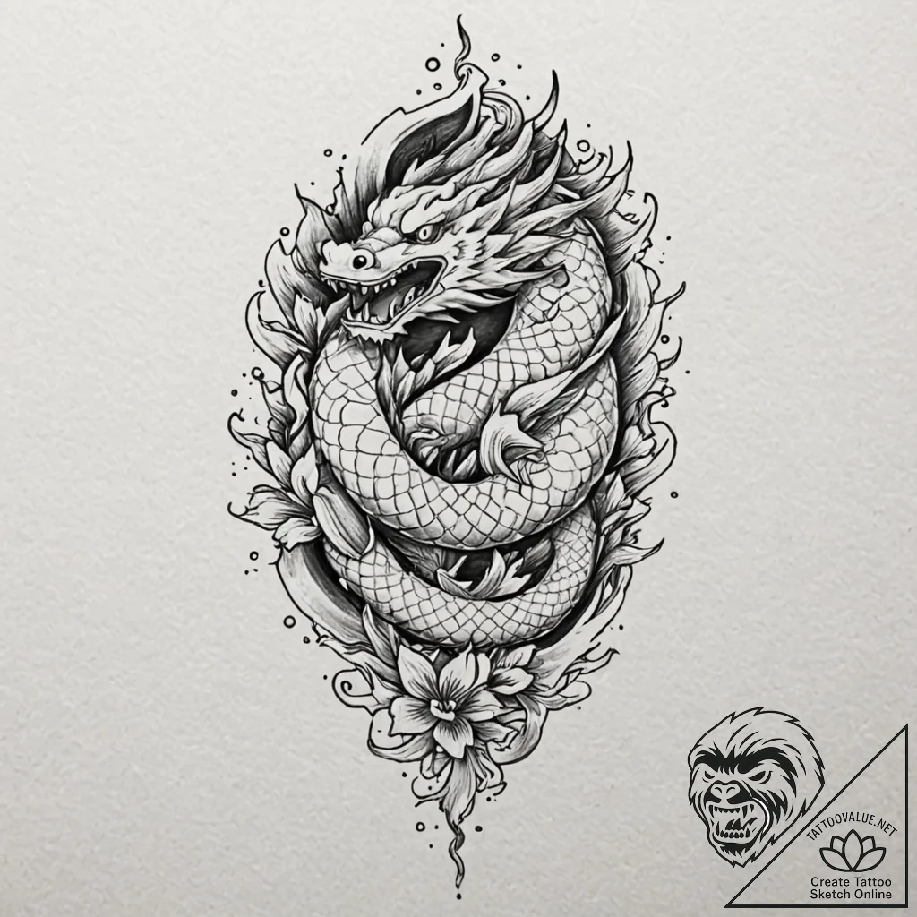 Tattoo design a stylized torch, symbolizing g... - tattoo sketch (№1752884291_0, 19.07.2025 00:18) — tattoovalue.net