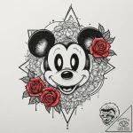 Mickey mouse, tattoo line art, black and red… – tattoo sketch (№1752884709_0, 19.07.2025 00:25) — tattoovalue.net