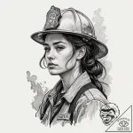 A powerful shot of a female firefighter, soot… – tattoo sketch (№1752885297_0, 19.07.2025 00:34) — tattoovalue.net