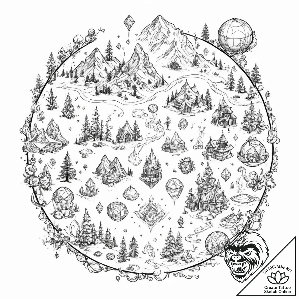 р“сђсѓрїрїр° 8: game world elements & environ... - tattoo sketch (№1752885465_0, 19.07.2025 00:37) — tattoovalue.net