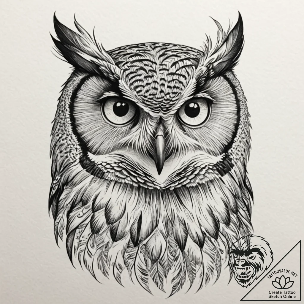 Tattoo design a powerful, unblinking owl's ey... - tattoo sketch (№1752885633_0, 19.07.2025 00:40) — tattoovalue.net