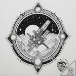 Tattoo design a stylized space station interi… – tattoo sketch (№1752886472_0, 19.07.2025 00:54) — tattoovalue.net