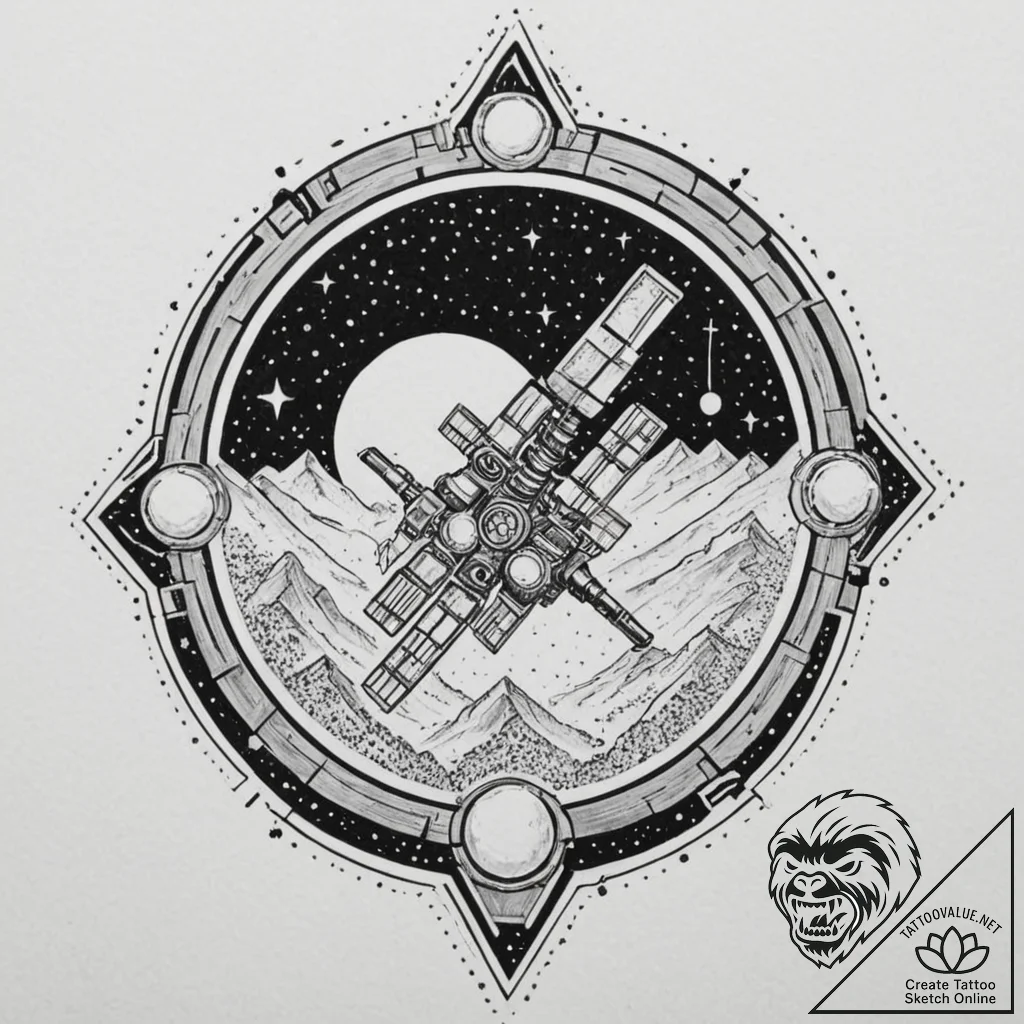 Tattoo design a stylized space station interi... - tattoo sketch (№1752886472_0, 19.07.2025 00:54) — tattoovalue.net