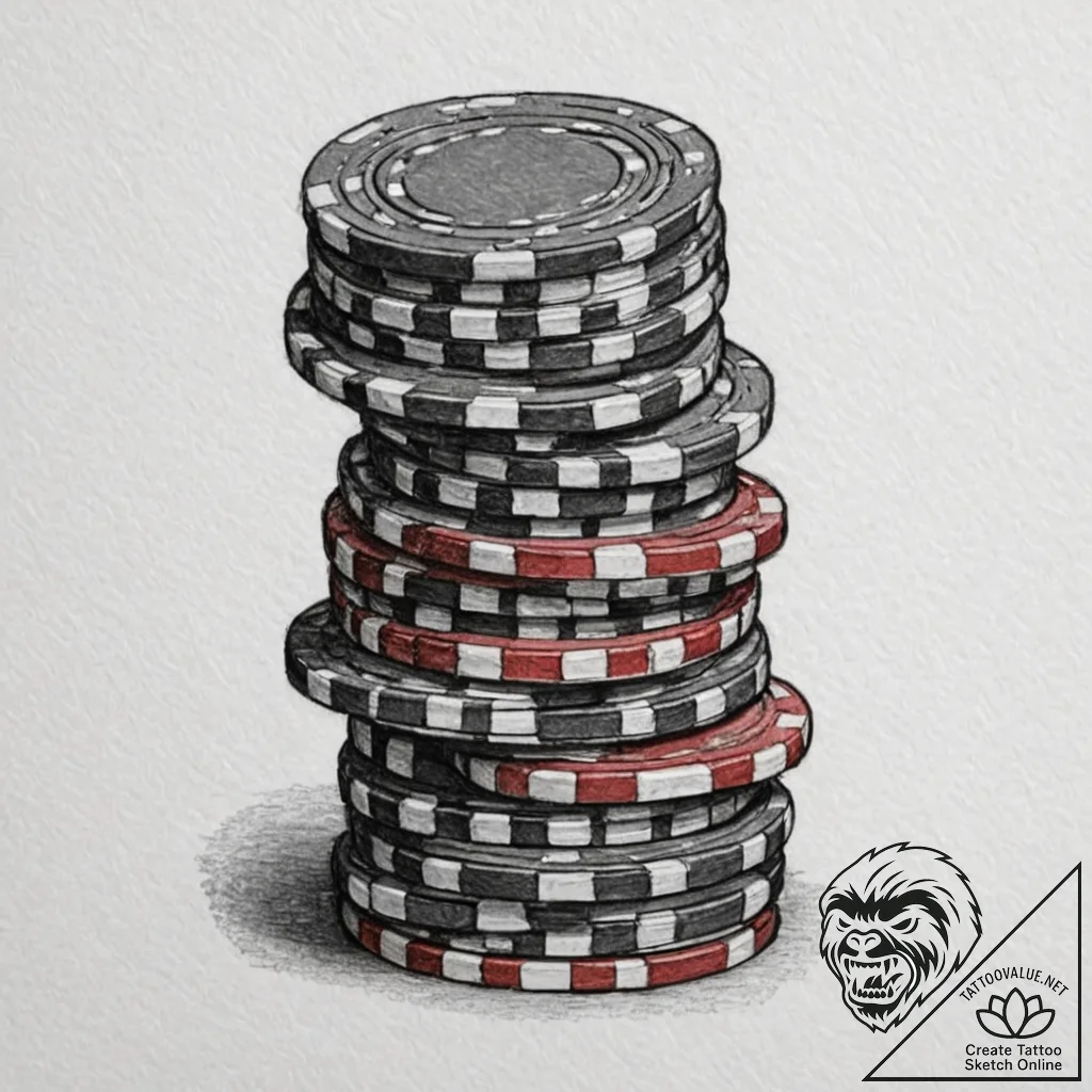 A close-up of a stack of casino chips., conce... - tattoo sketch (№1752886889_0, 19.07.2025 01:01) — tattoovalue.net