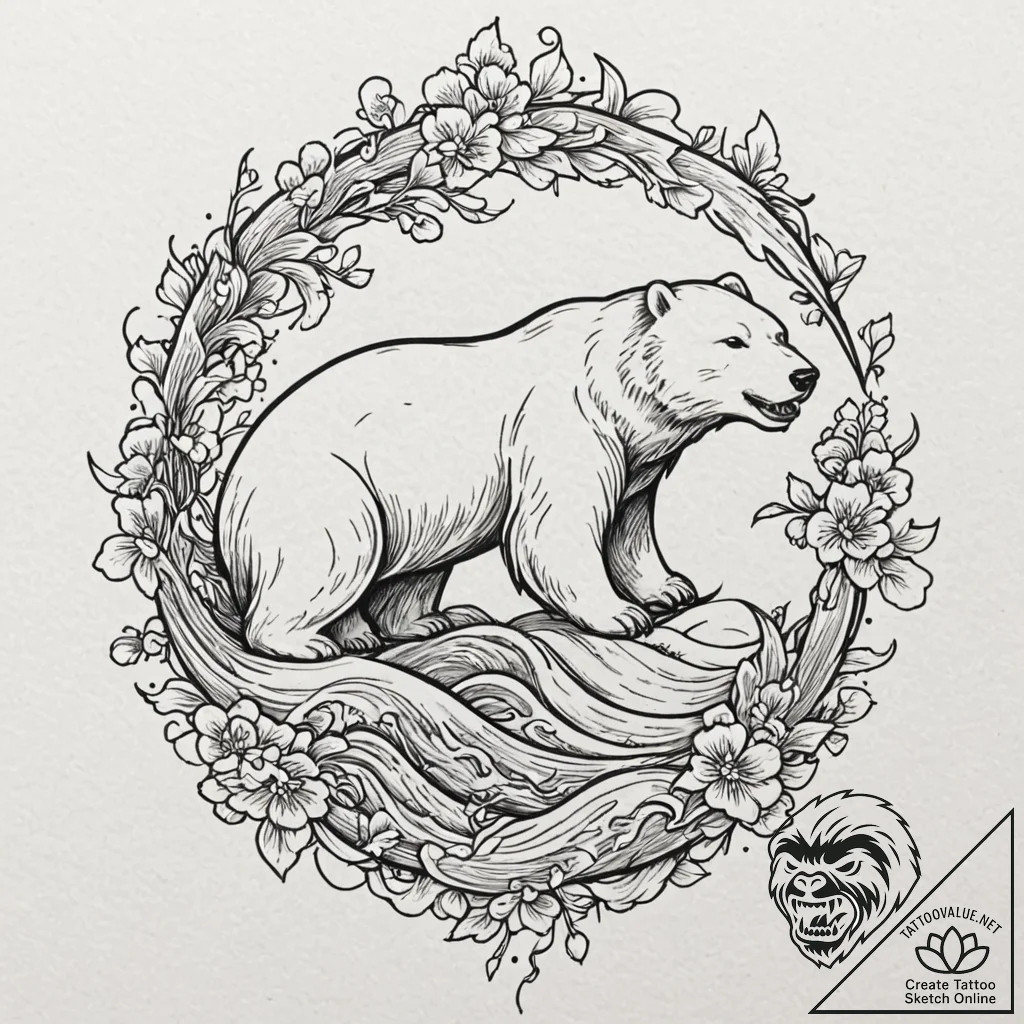 Polar bear, tattoo sketch design, on a clean... - tattoo sketch (№1752887222_0, 19.07.2025 01:07) — tattoovalue.net