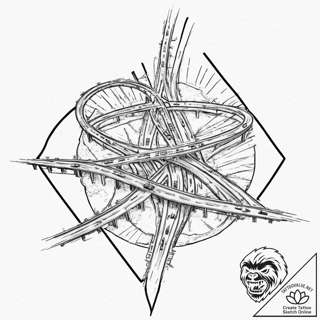 A long exposure shot of traffic on a major hi... - tattoo sketch (№1752887386_0, 19.07.2025 01:09) — tattoovalue.net