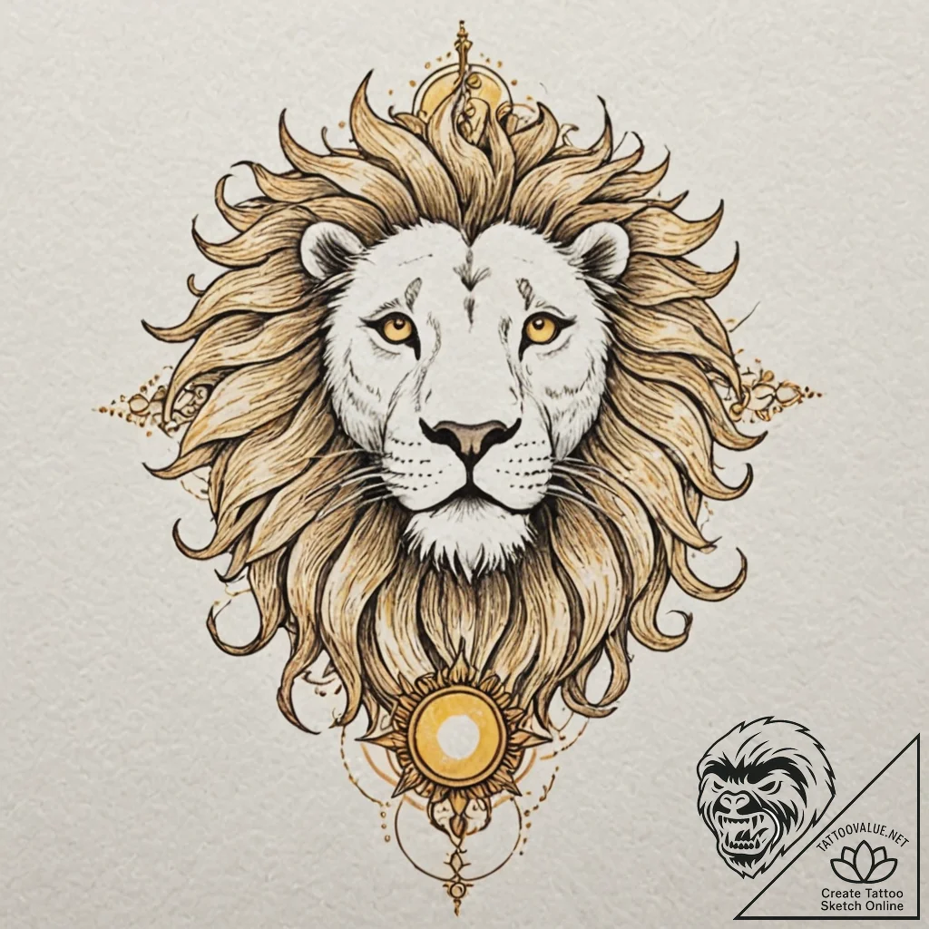 Tattoo sketch a leo lion with the sun's glyph... - tattoo sketch (№1752887801_0, 19.07.2025 01:16) — tattoovalue.net