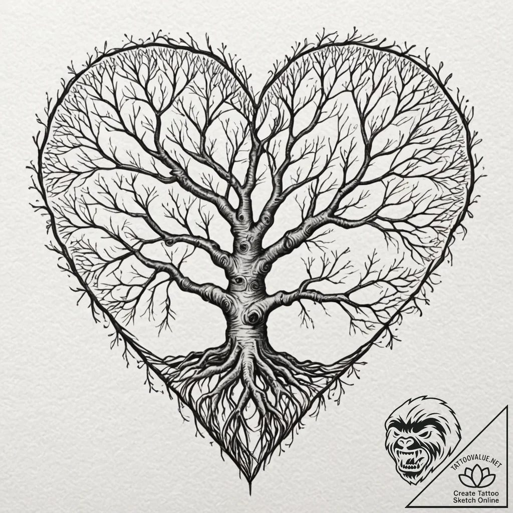 Tattoo sketch a stylized tree of life with ro... - tattoo sketch (№1752888216_0, 19.07.2025 01:23) — tattoovalue.net