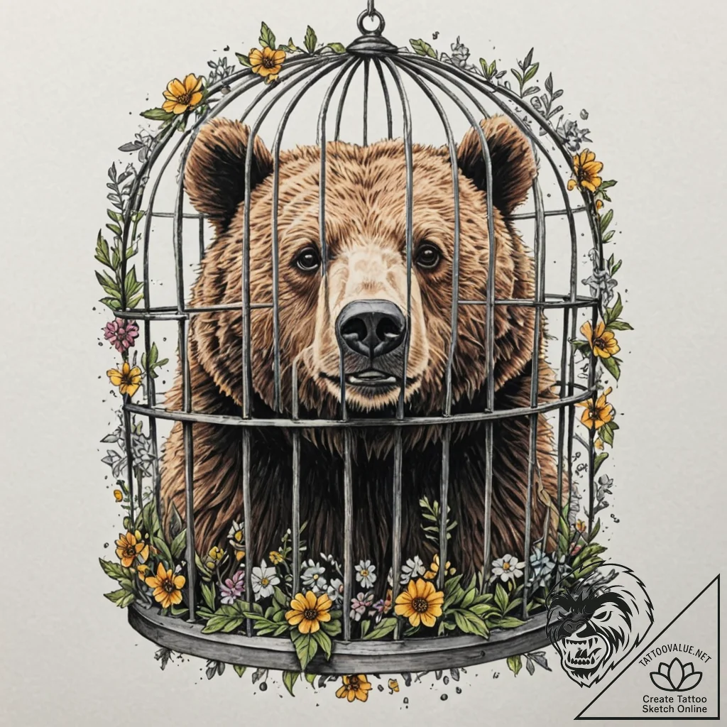 A neo-traditional tattoo of the bear in the c... - tattoo sketch (№1752888297_0, 19.07.2025 01:24) — tattoovalue.net