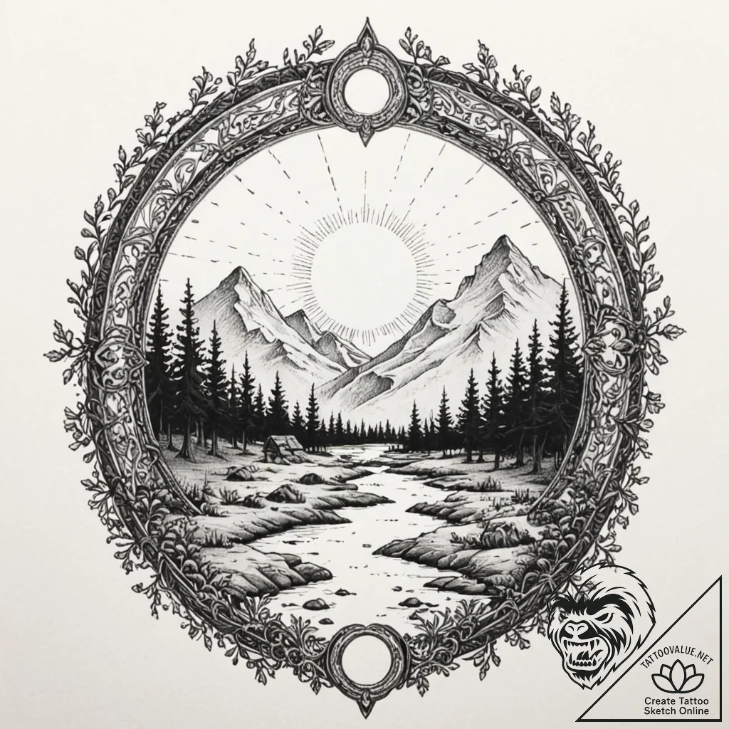 Tattoo sketch a glowing portal frame opening... - tattoo sketch (№1752888383_0, 19.07.2025 01:26) — tattoovalue.net