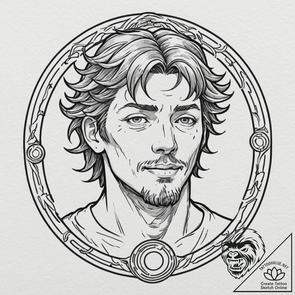 A linework tattoo of the laughing man logo fr... - tattoo sketch (№1752888883_0, 19.07.2025 01:34) — tattoovalue.net