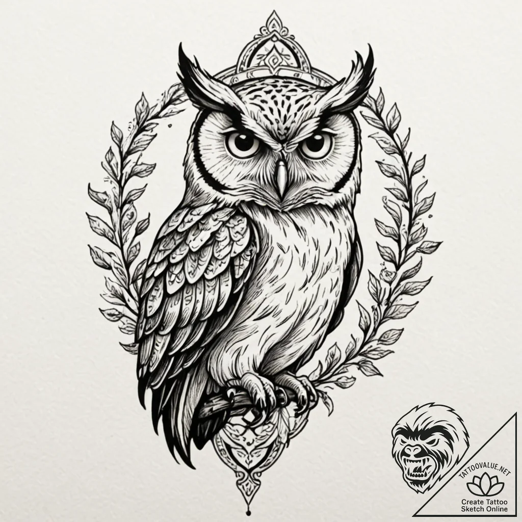 Neo-traditional tattoo design of the owl from... - tattoo sketch (№1752889796_0, 19.07.2025 01:49) — tattoovalue.net