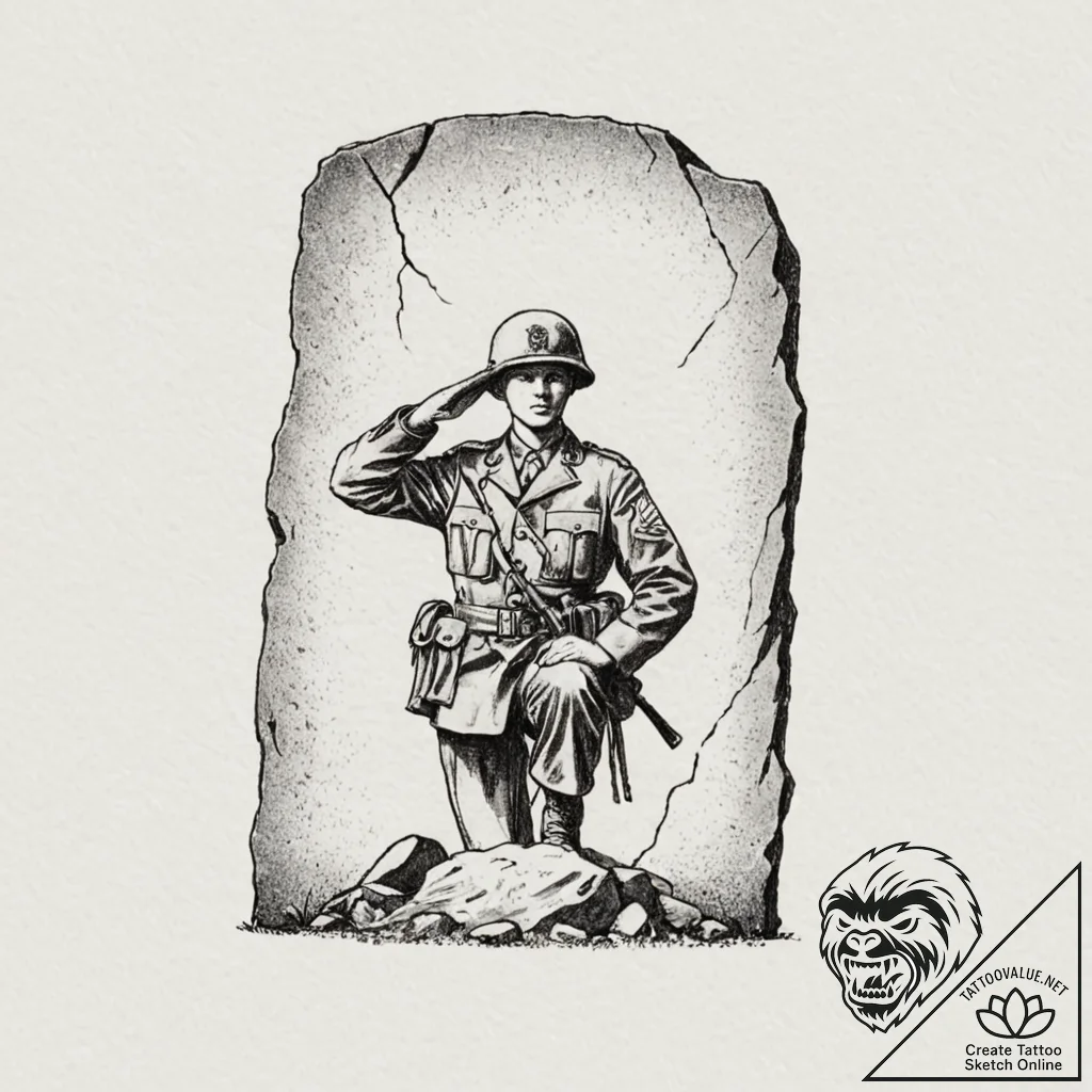 Tattoo sketch a silhouette of a soldier salut... - tattoo sketch (№1752889878_0, 19.07.2025 01:51) — tattoovalue.net