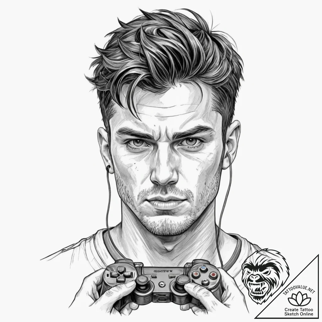 Tattoo design a "game face" portrait of an in... - tattoo sketch (№1752890046_0, 19.07.2025 01:54) — tattoovalue.net