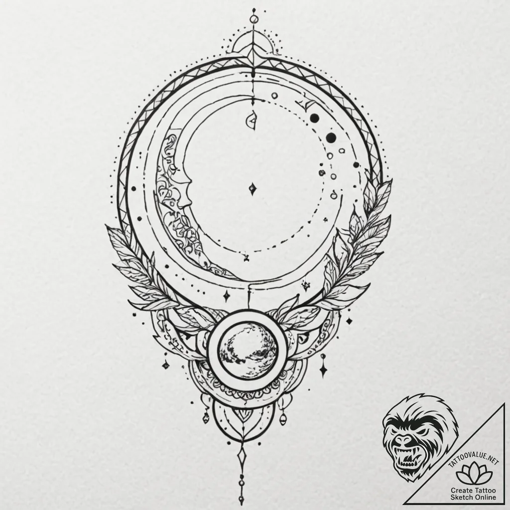 Tattoo design: a geometric lunitsa with preci... - tattoo sketch (№1752890128_0, 19.07.2025 01:55) — tattoovalue.net