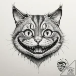 Cheshire cat, tattoo line art, realistic blac… – tattoo sketch (№1752890212_0, 19.07.2025 01:56) — tattoovalue.net