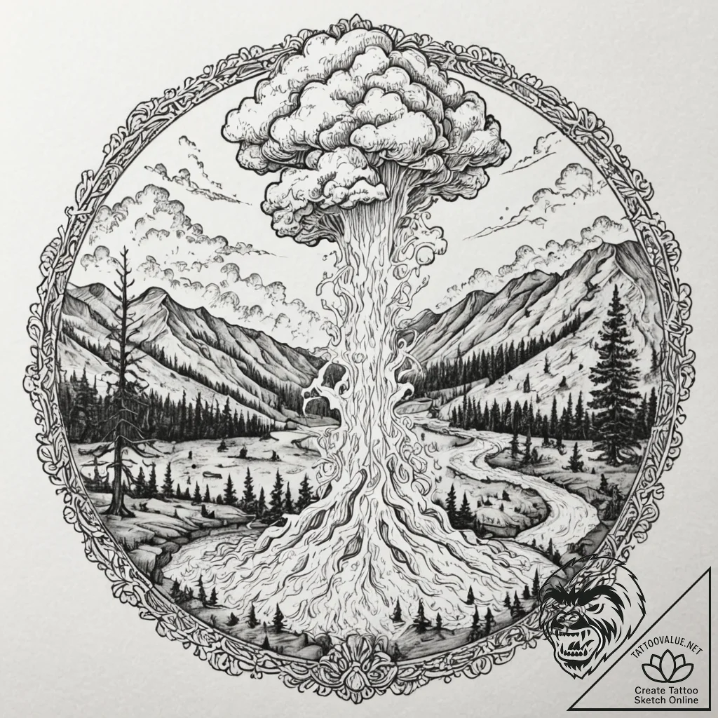 The geysers of yellowstone national park erup... - tattoo sketch (№1752890959_0, 19.07.2025 02:09) — tattoovalue.net