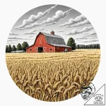 A classic red barn in a field of golden wheat… – tattoo sketch (№1752891125_0, 19.07.2025 02:12) — tattoovalue.net