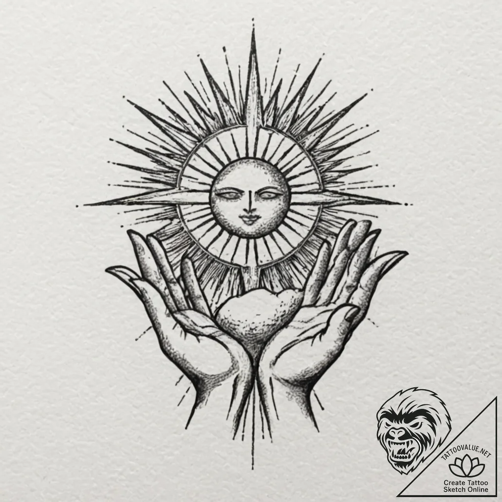 A tattoo design of the hand of god symbol, wi... - tattoo sketch (№1752891871_0, 19.07.2025 02:24) — tattoovalue.net