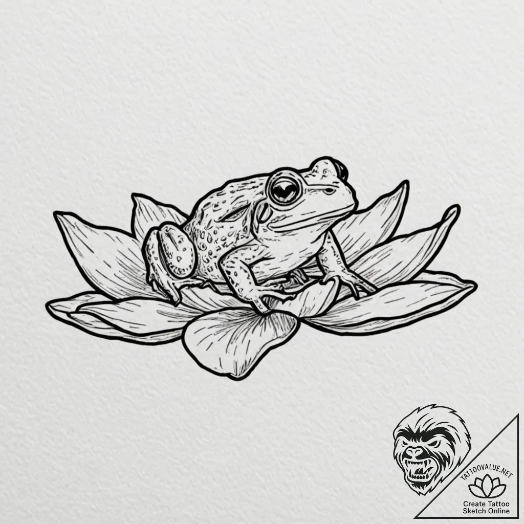 A photorealistic shot of a frog on a lily pad... - tattoo sketch (№1752891953_0, 19.07.2025 02:25) — tattoovalue.net