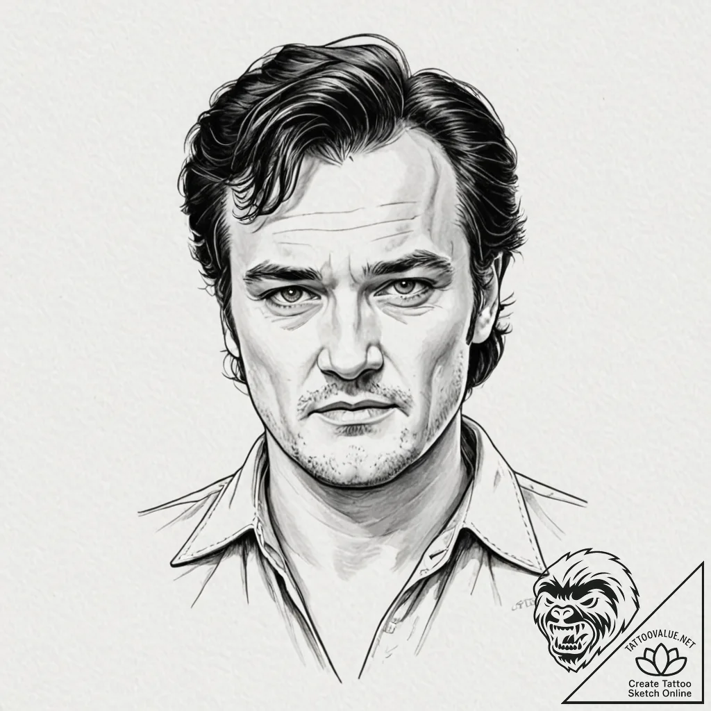 квентин тарантино (quentin tarantino universe... - tattoo sketch (№1752892700_0, 19.07.2025 02:38) — tattoovalue.net