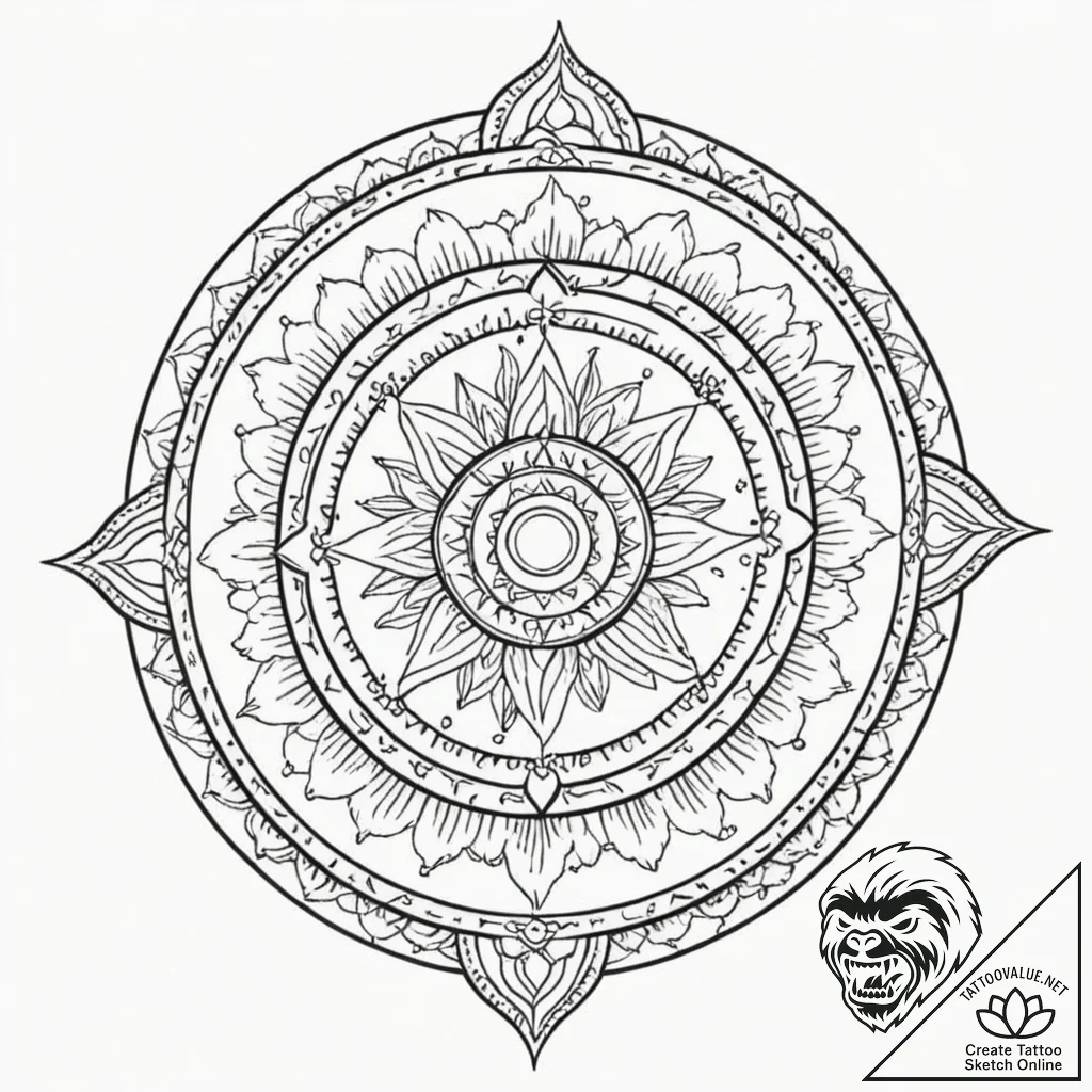 Tattoo sketch a dotwork mandala incorporating... - tattoo sketch (№1752893279_0, 19.07.2025 02:47) — tattoovalue.net
