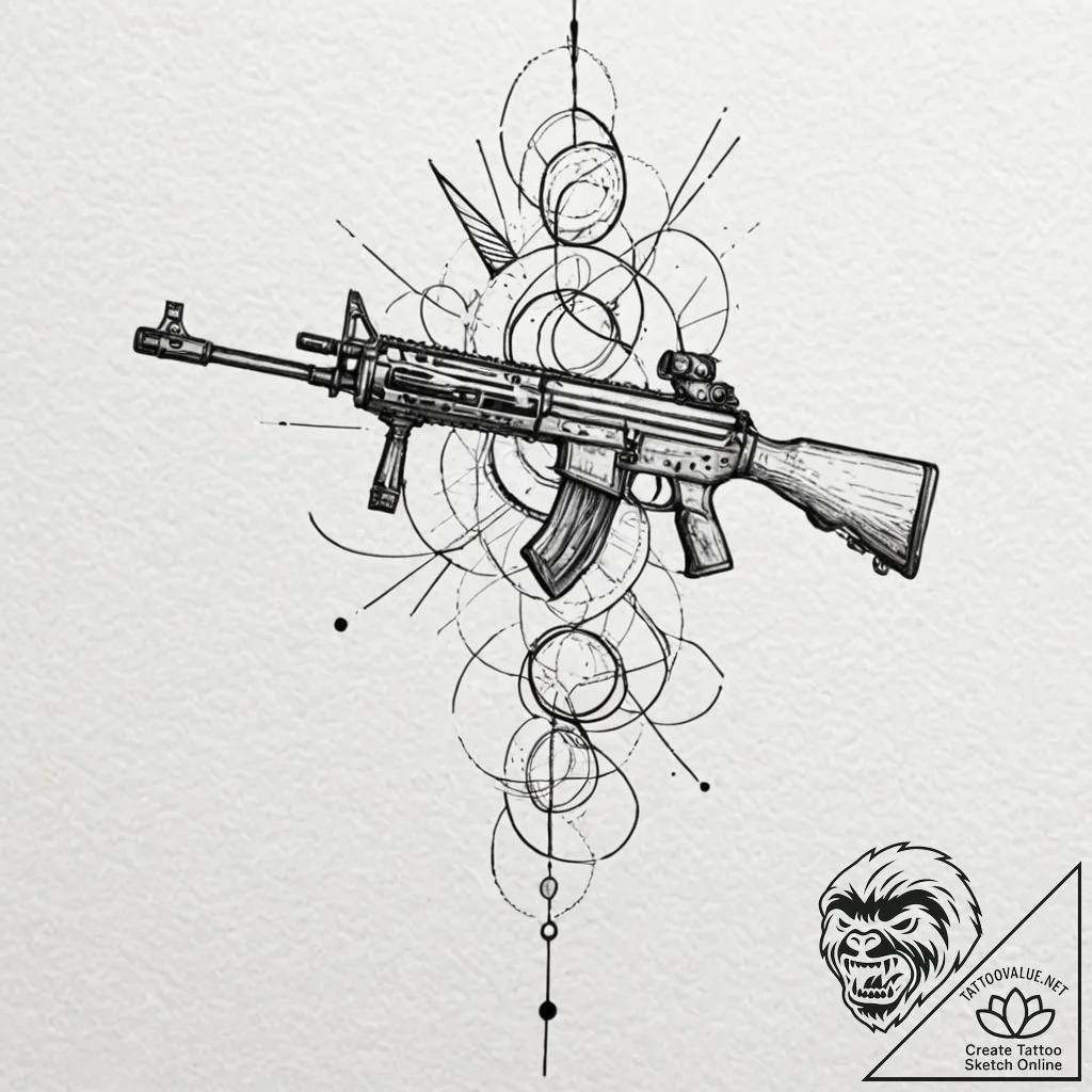 Tattoo design an abstract rifle outline with... - tattoo sketch (№1752893860_0, 19.07.2025 02:57) — tattoovalue.net