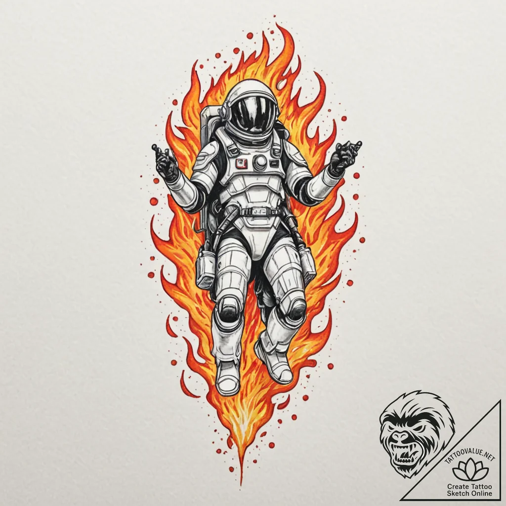 Tattoo design a stylized jetpack with flames... - tattoo sketch (№1752894606_0, 19.07.2025 03:10) — tattoovalue.net