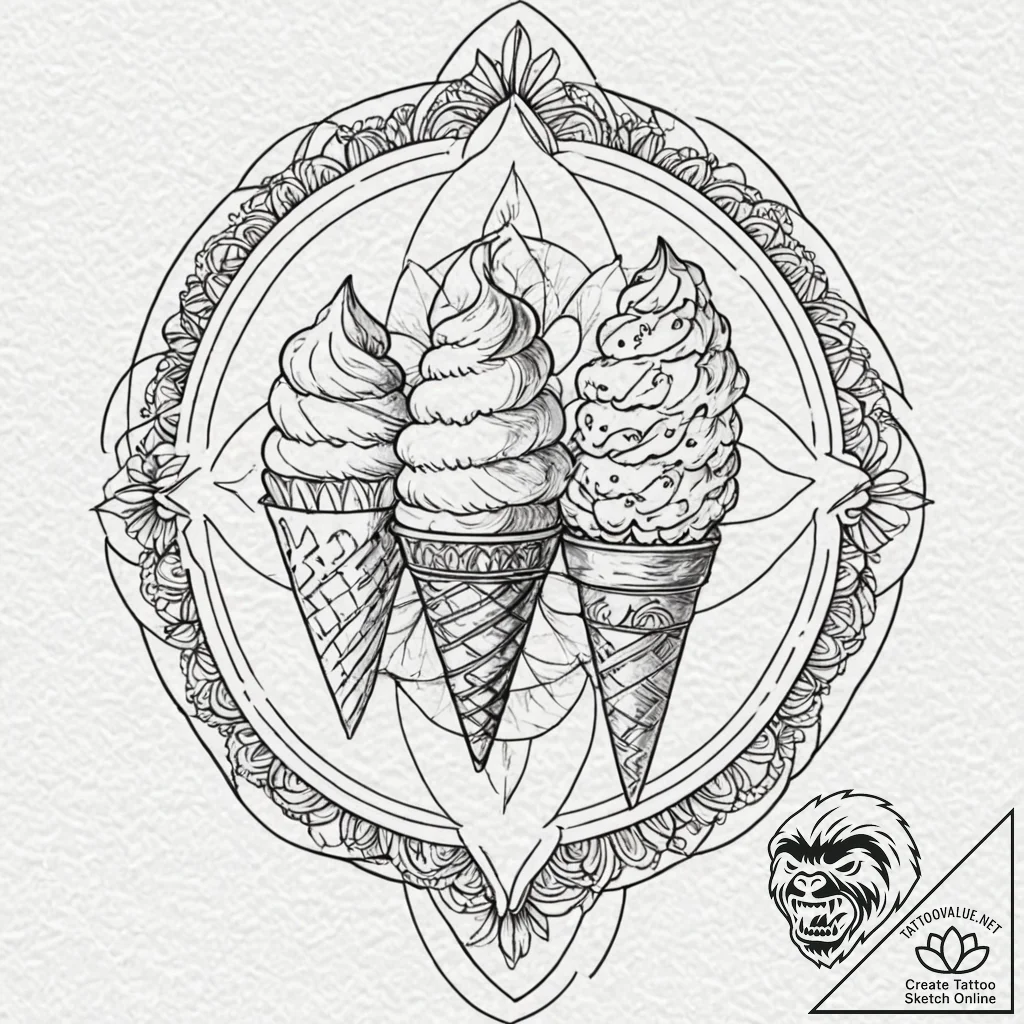 Tattoo design 'ice cream cone' on one, 'scoop... - tattoo sketch (№1752894772_0, 19.07.2025 03:12) — tattoovalue.net
