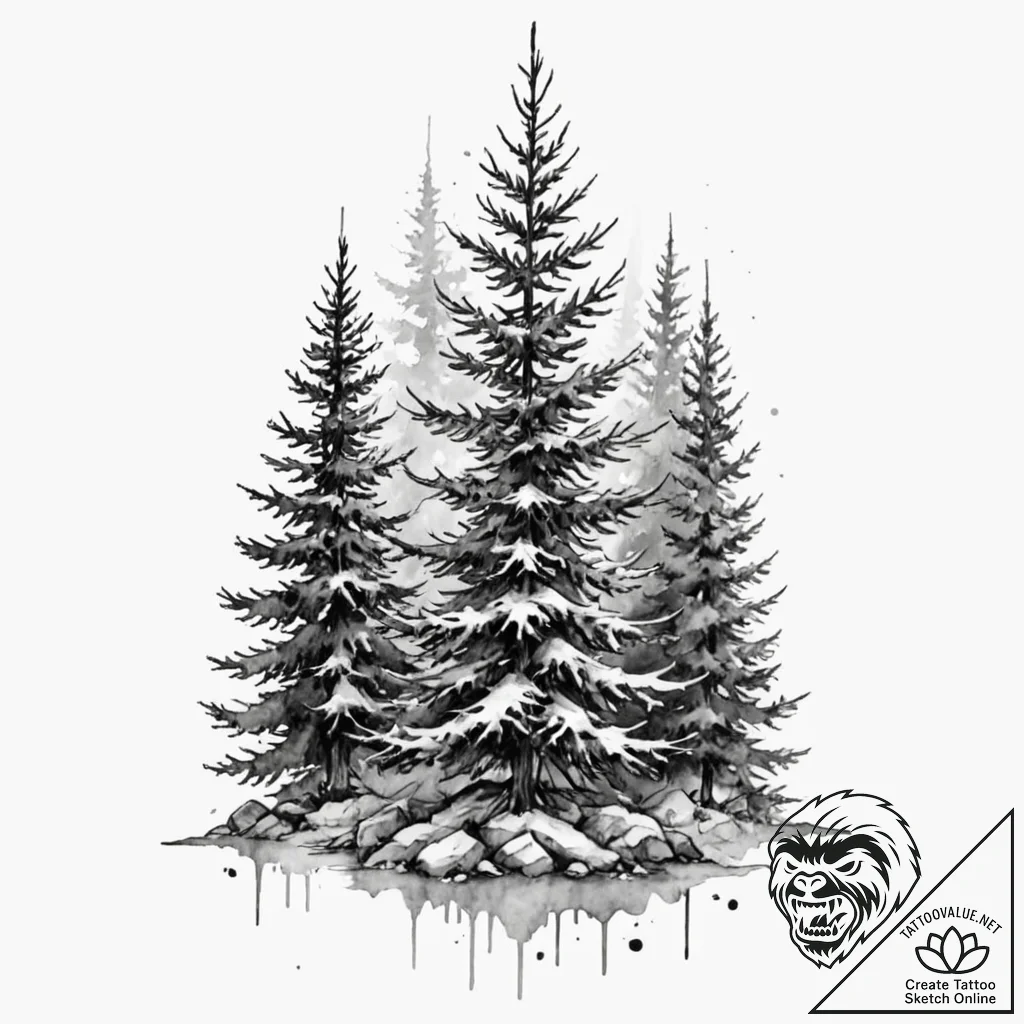 Fir trees, tattoo sketch design, on a clean w... - tattoo sketch (№1752895105_0, 19.07.2025 03:18) — tattoovalue.net