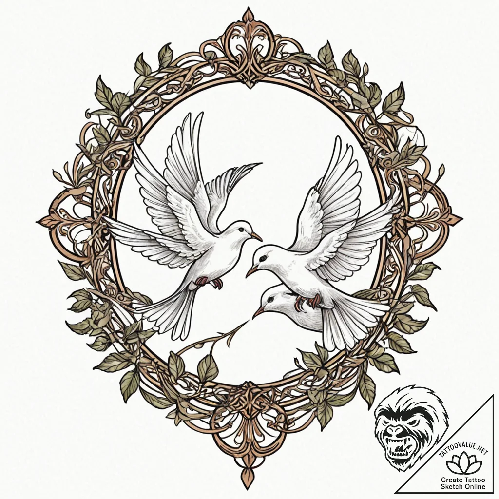 Doves, artistic tattoo sketch, neo traditiona... - tattoo sketch (№1752895945_0, 19.07.2025 03:32) — tattoovalue.net