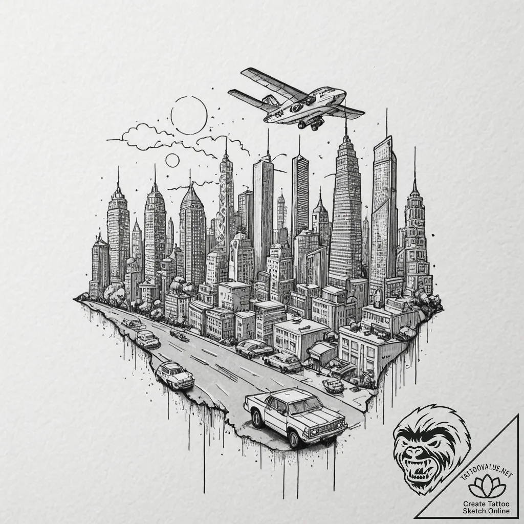 Tattoo design a retro pixelated cityscape wit... - tattoo sketch (№1752896361_0, 19.07.2025 03:39) — tattoovalue.net