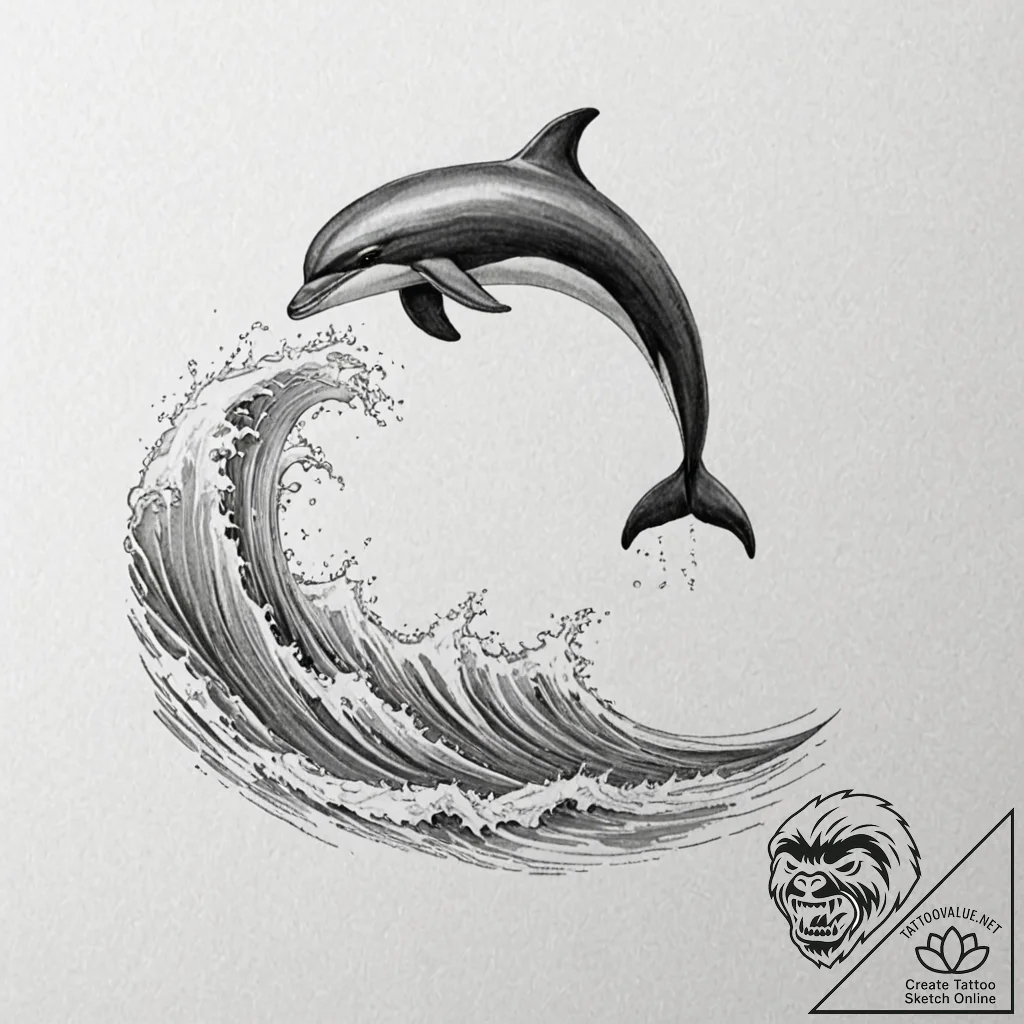 Tattoo design a graceful dolphin, leaping fro... - tattoo sketch (№1752896443_0, 19.07.2025 03:40) — tattoovalue.net