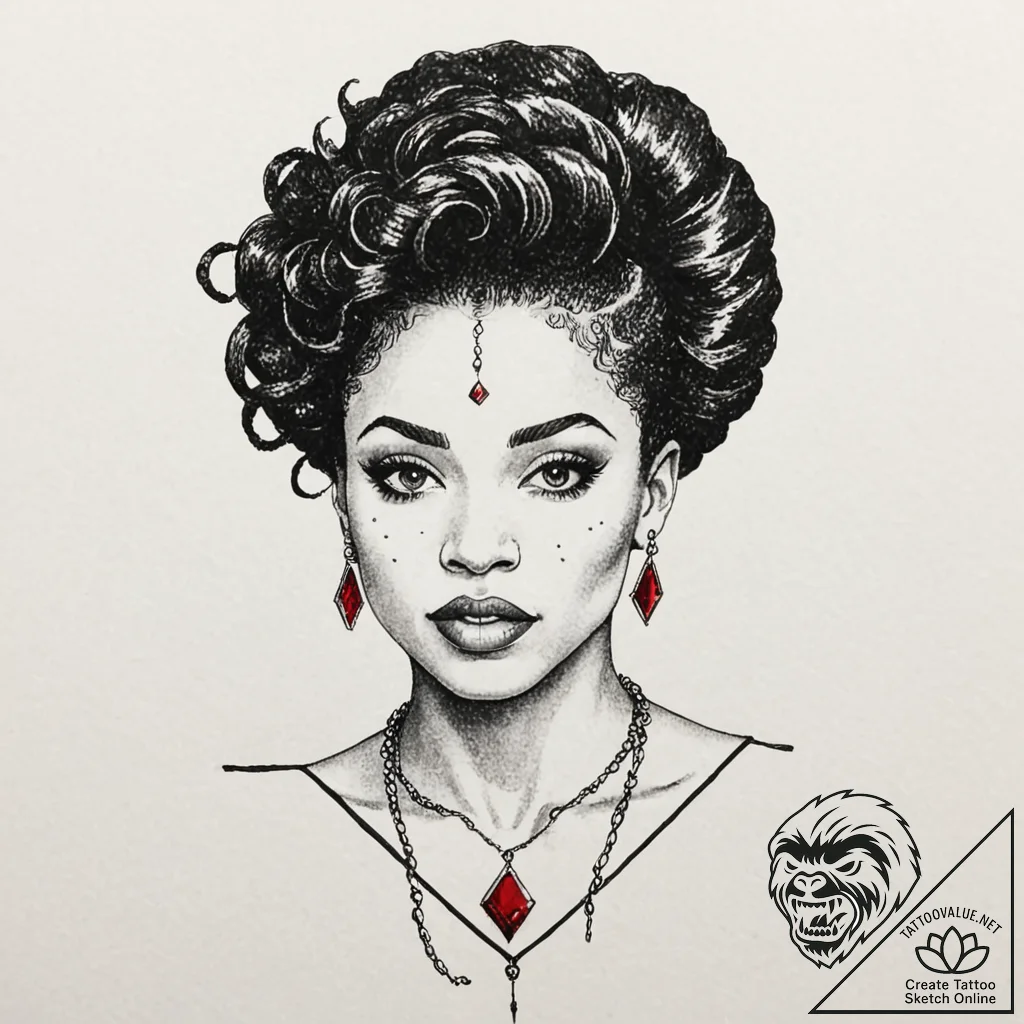 A neo-traditional portrait of ruby rhod, flam... - tattoo sketch (№1752896857_0, 19.07.2025 03:47) — tattoovalue.net
