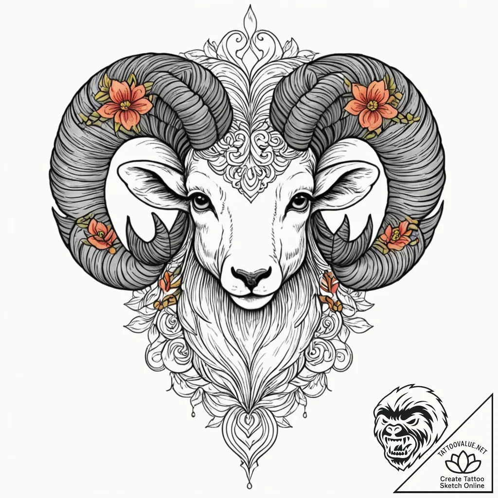 Tattoo sketch a bold aries ram's head with ne... - tattoo sketch (№1752896940_0, 19.07.2025 03:49) — tattoovalue.net