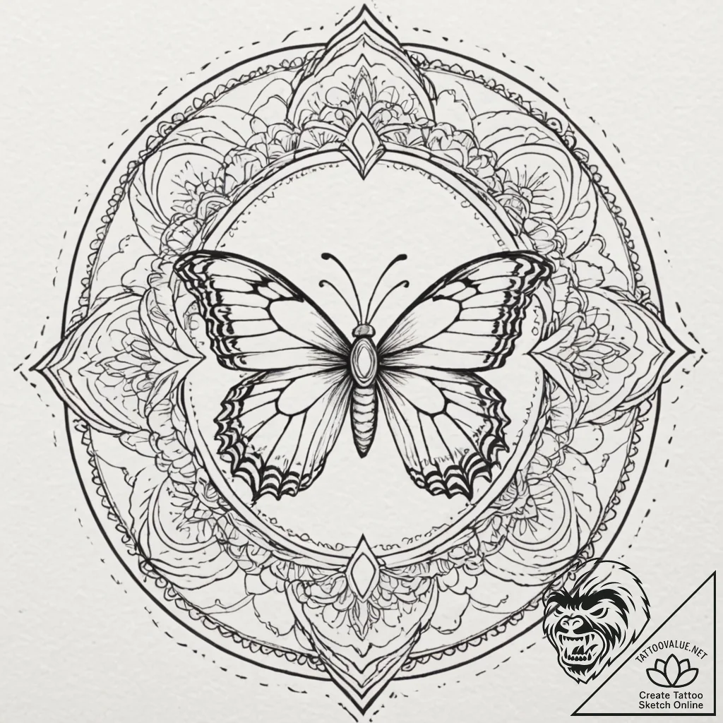Tattoo design a single butterfly with two bod... - tattoo sketch (№1752898183_0, 19.07.2025 04:09) — tattoovalue.net