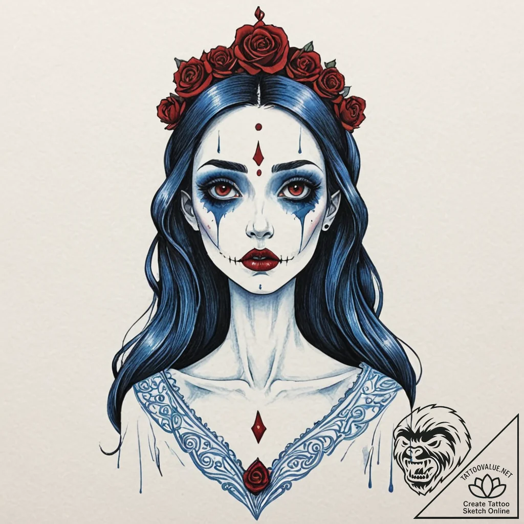 A neo-traditional tattoo of the corpse bride,... - tattoo sketch (№1752898430_0, 19.07.2025 04:13) — tattoovalue.net