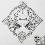 Tattoo design a cancer crab wearing a tiny pa… – tattoo sketch (№1752898763_0, 19.07.2025 04:19) — tattoovalue.net