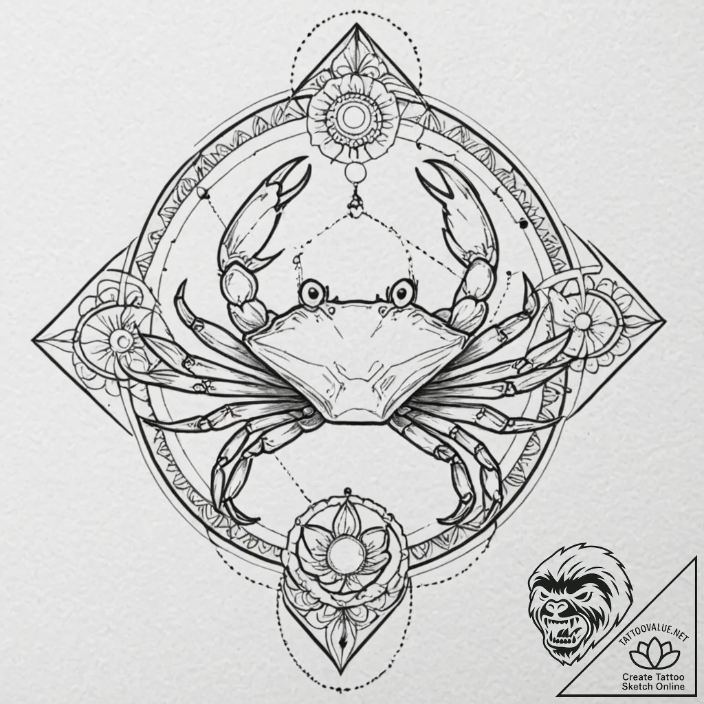 Tattoo design a cancer crab wearing a tiny pa... - tattoo sketch (№1752898763_0, 19.07.2025 04:19) — tattoovalue.net