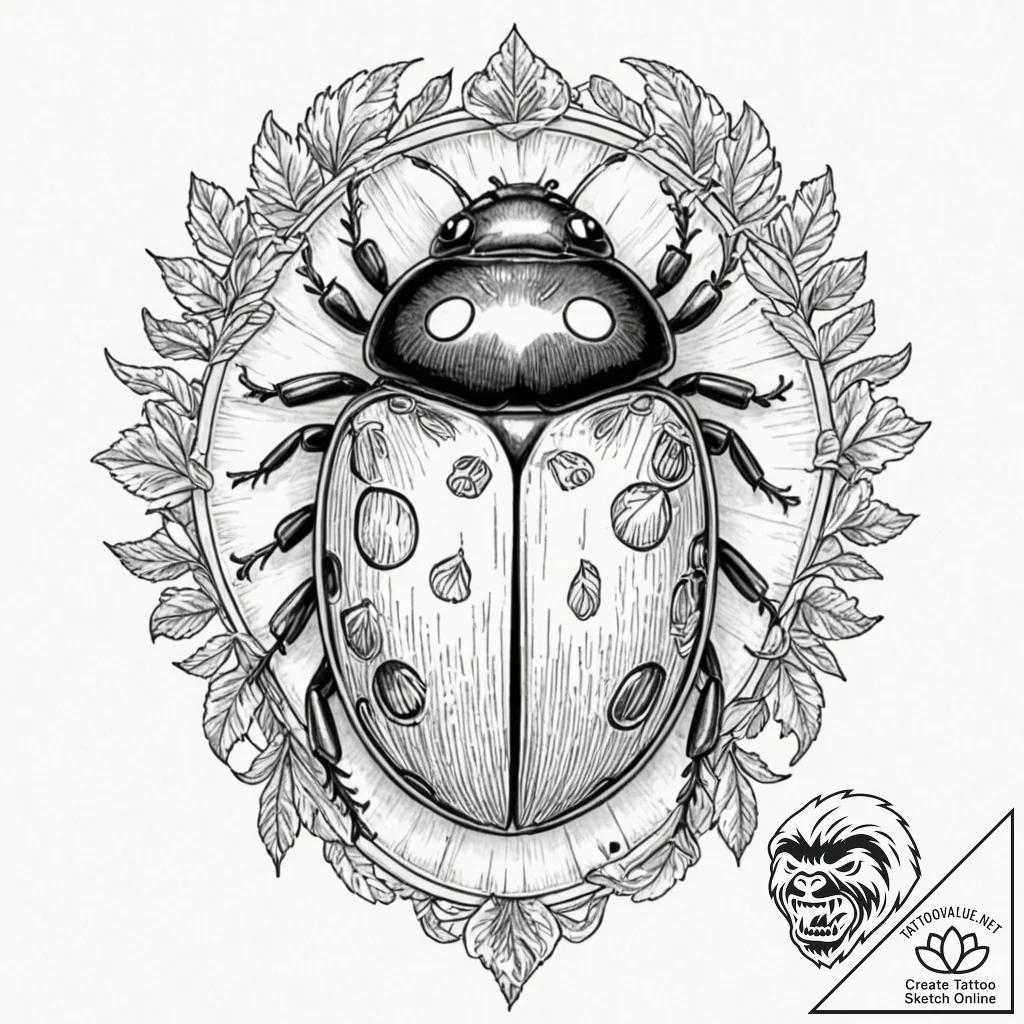 Ladybug, ink illustration for tattoo, black a... - tattoo sketch (№1752898928_0, 19.07.2025 04:22) — tattoovalue.net