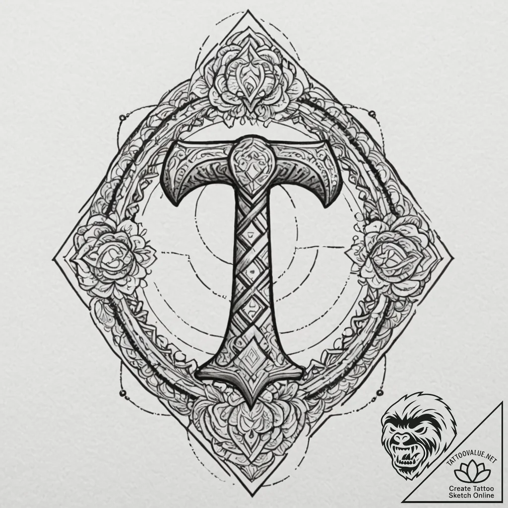 A linework tattoo of thor's hammer, mjolnir,... - tattoo sketch (№1752899010_0, 19.07.2025 04:23) — tattoovalue.net