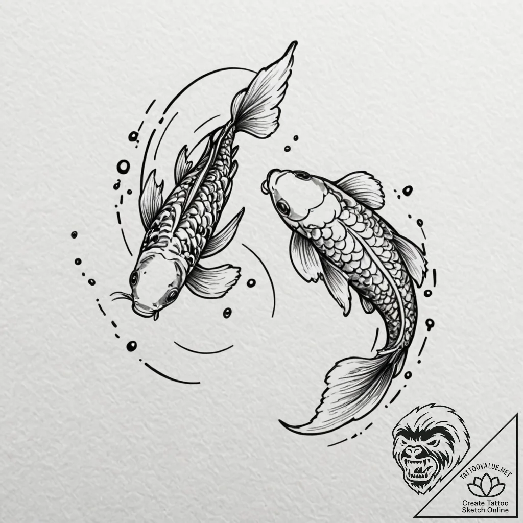 Koi, ink illustration for tattoo, black and g... - tattoo sketch (№1752900170_0, 19.07.2025 04:42) — tattoovalue.net