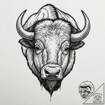 Tattoo design a powerful bison, head lowered,… – tattoo sketch (№1752900913_0, 19.07.2025 04:55) — tattoovalue.net