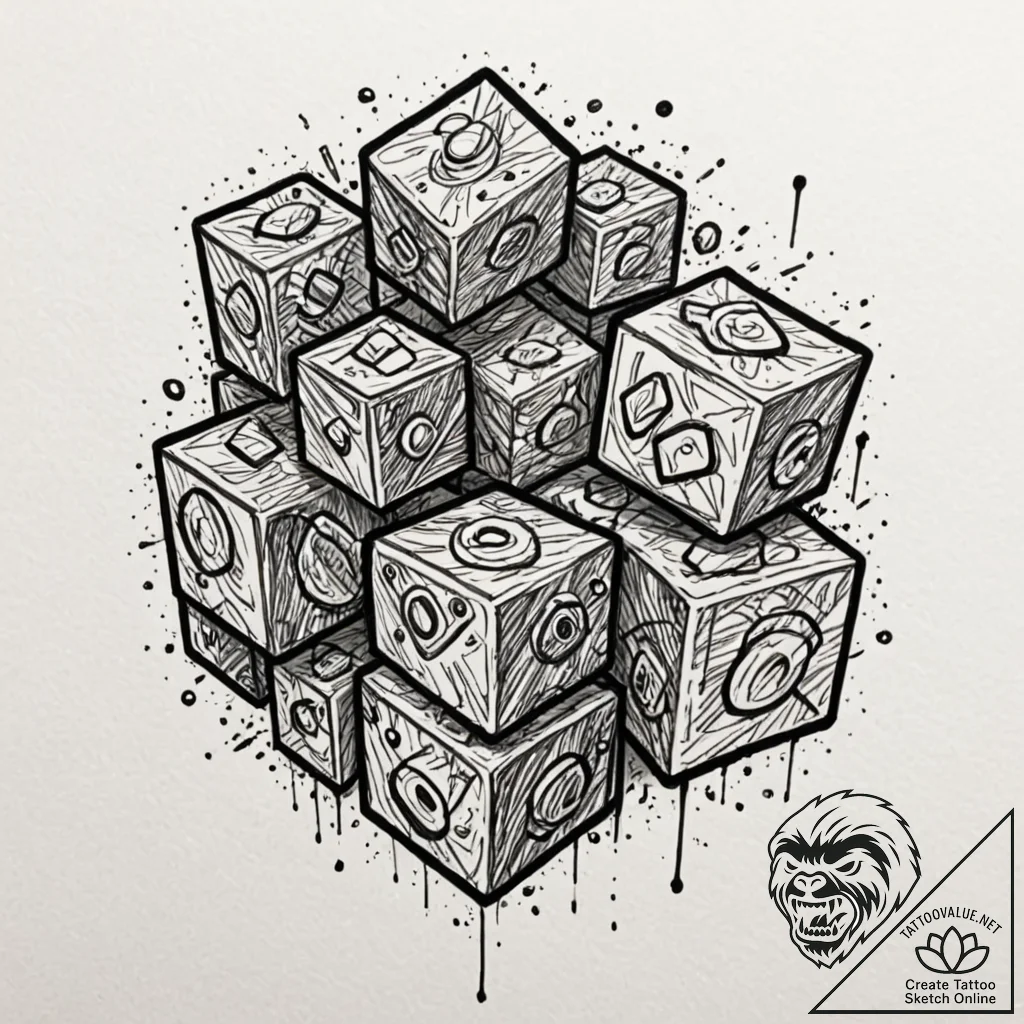 Cubes, ink illustration for tattoo, new schoo... - tattoo sketch (№1752901494_0, 19.07.2025 05:04) — tattoovalue.net
