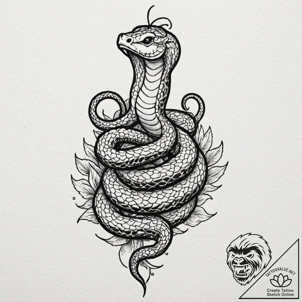 Cobra, tattoo flash sheet design, black outli... - tattoo sketch (№1752902900_0, 19.07.2025 05:28) — tattoovalue.net