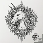 Unicorn, ink illustration for tattoo, chicano… – tattoo sketch (№1752903312_0, 19.07.2025 05:35) — tattoovalue.net