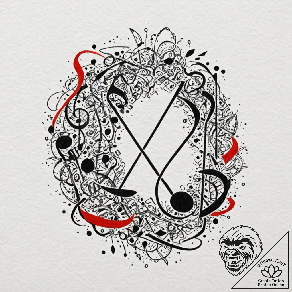Tattoo design two halves of a musical score o... - tattoo sketch (№1752903560_0, 19.07.2025 05:39) — tattoovalue.net