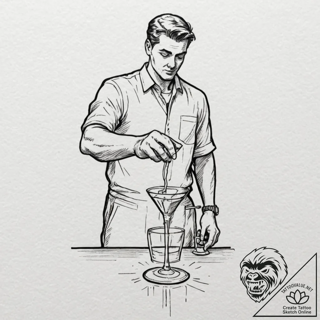 A close-up of a bartender pouring a craft coc... - tattoo sketch (№1752903723_0, 19.07.2025 05:42) — tattoovalue.net