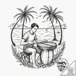 A person playing a steel drum on a tropical b… – tattoo sketch (№1752904302_0, 19.07.2025 05:51) — tattoovalue.net